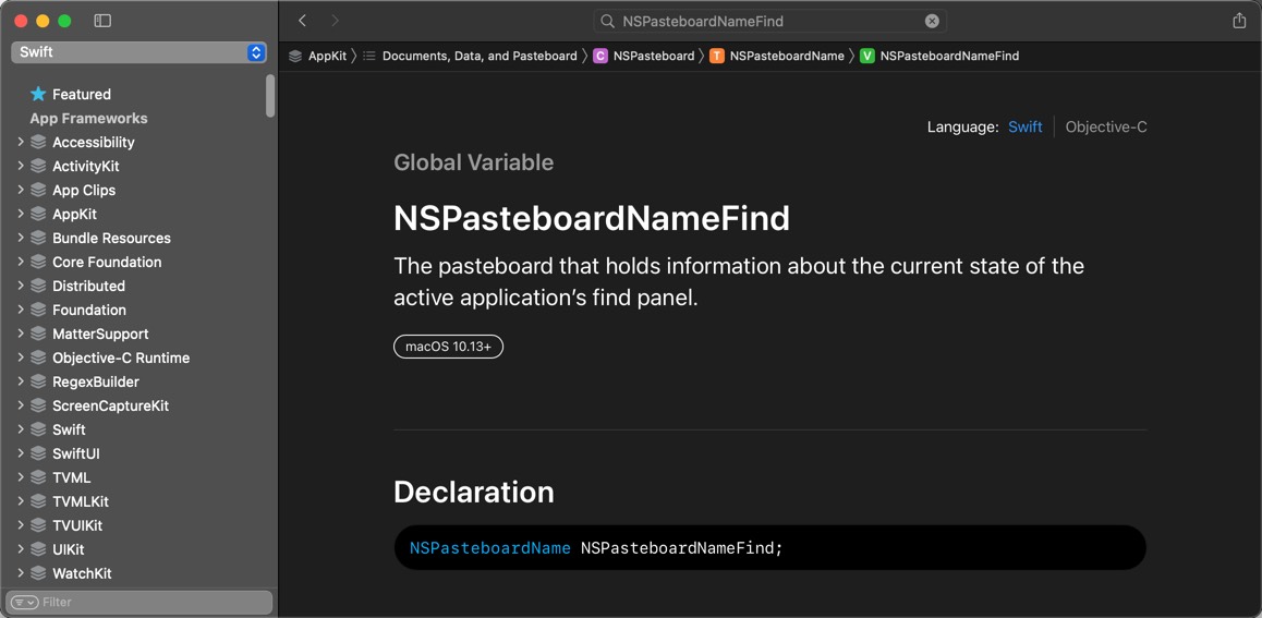 NSPasteboard Name Find