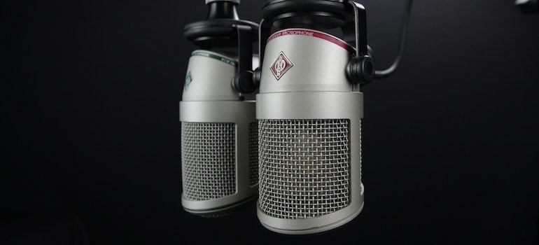 Professional microphones with black background